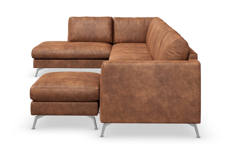 Ocean Lyx 6-sits Vänstervänd U-formad Soffa med Divan och Schäslong + Fotpall i Konstläder - Brun - Möbler - Vardagsrum - Soffor - Divansoffa & schäslong