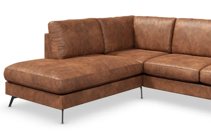 Ocean Lyx 6-sits Vänstervänd U-formad Soffa med Divan och Schäslong + Fotpall i Konstläder - Brun - Möbler - Vardagsrum - Soffor - Divansoffa & schäslong