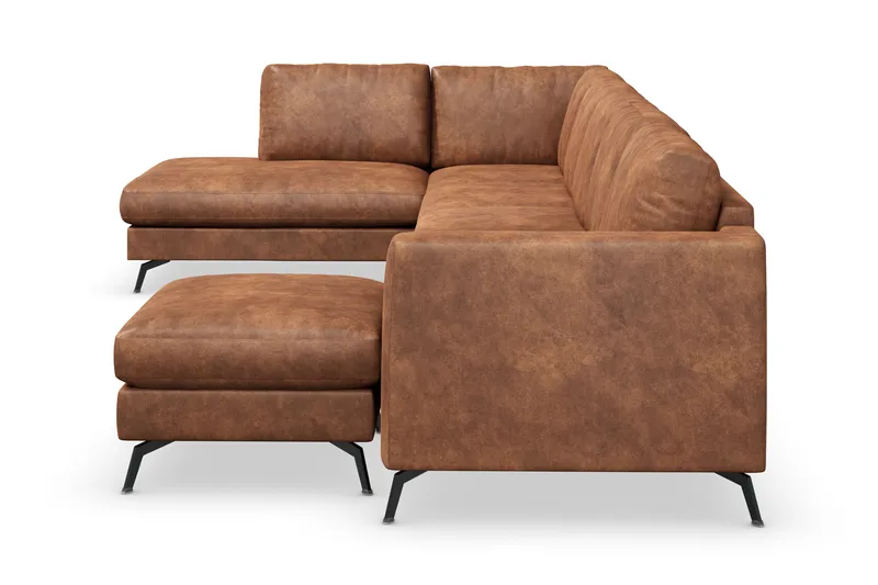 Ocean Lyx 6-sits Vänstervänd U-formad Soffa med Divan och Schäslong + Fotpall i Konstläder - Brun - Möbler - Vardagsrum - Soffor - Divansoffa & schäslong