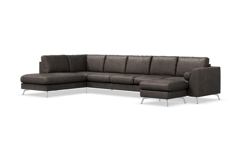 Ocean Lyx 6-sits Vänstervänd U-formad Soffa med Divan och Schäslong + Fotpall i Konstläder - Mörkgrå - Möbler - Vardagsrum - Soffor - Divansoffa & schäslong