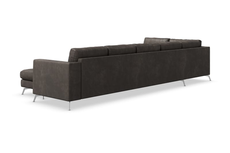 Ocean Lyx 6-sits Vänstervänd U-formad Soffa med Divan och Schäslong + Fotpall i Konstläder - Mörkgrå - Möbler - Vardagsrum - Soffor - Divansoffa & schäslong