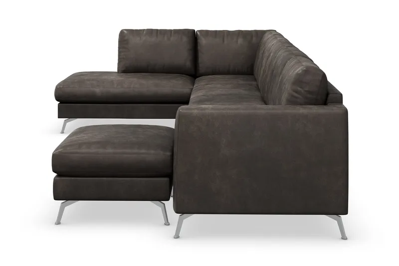 Ocean Lyx 6-sits Vänstervänd U-formad Soffa med Divan och Schäslong + Fotpall i Konstläder - Mörkgrå - Möbler - Vardagsrum - Soffor - Divansoffa & schäslong