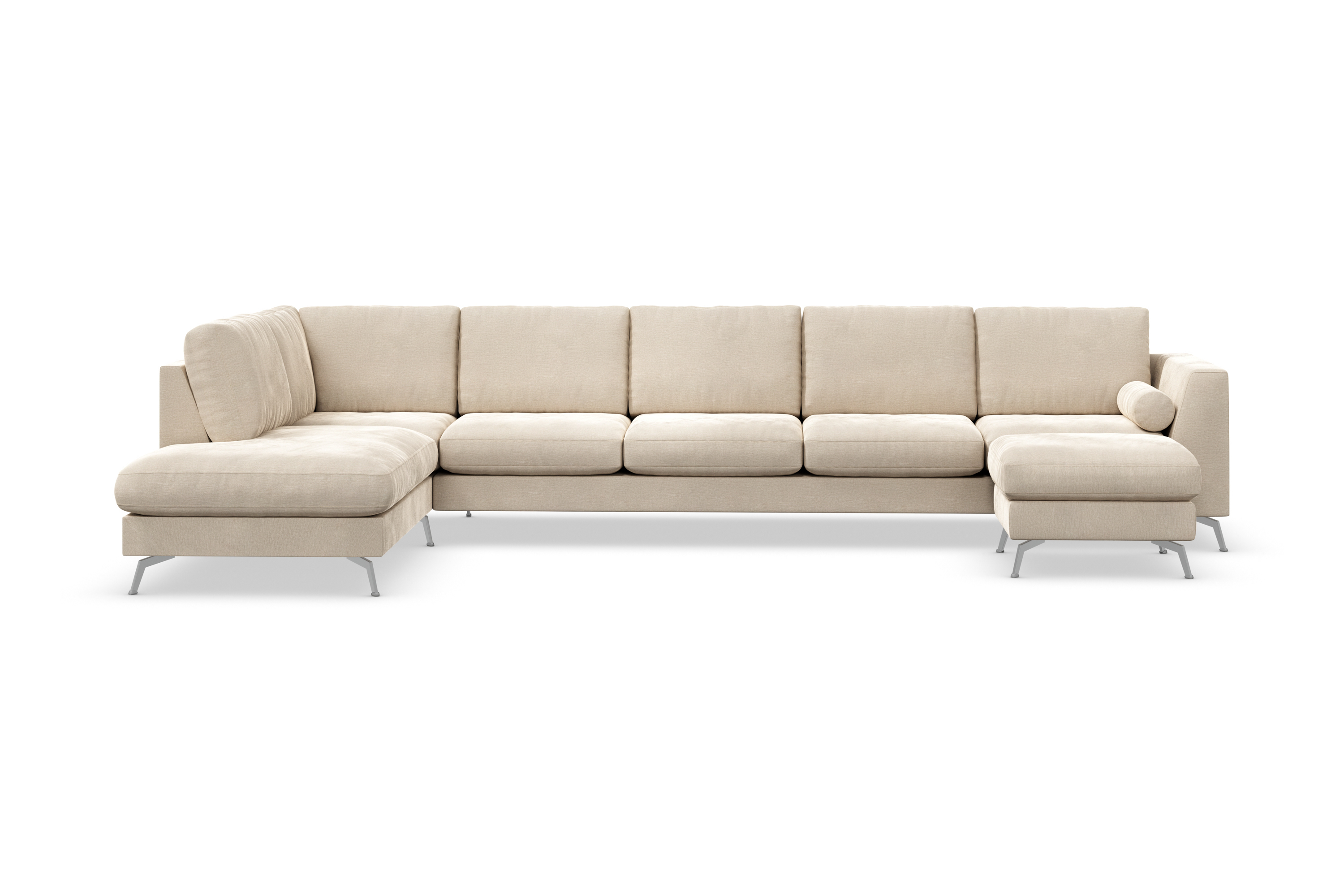 ocean lyx 6-sits vänstervänd u-formad soffa med divan och schäslong + fotpall i sammet - beige