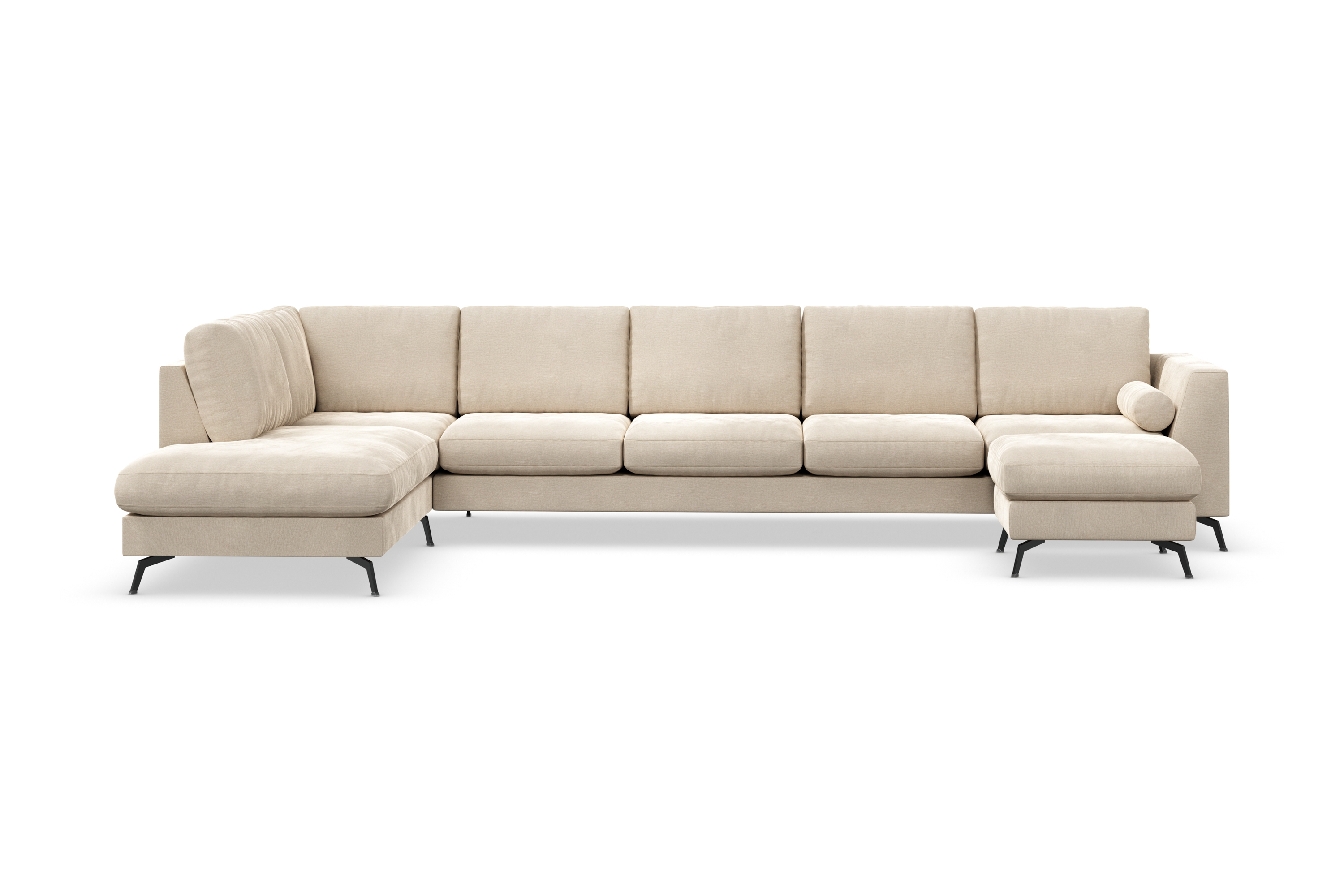 ocean lyx 6-sits vänstervänd u-formad soffa med divan och schäslong + fotpall i sammet - beige