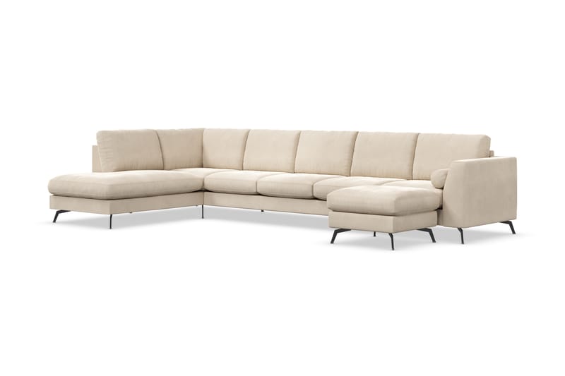 Ocean Lyx 6-sits Vänstervänd U-formad Soffa med Divan och Schäslong + Fotpall i Sammet - Beige - Möbler - Vardagsrum - Soffor - Divansoffa & schäslong