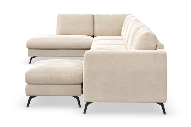 Ocean Lyx 6-sits Vänstervänd U-formad Soffa med Divan och Schäslong + Fotpall i Sammet - Beige - Möbler - Vardagsrum - Soffor - Divansoffa & schäslong