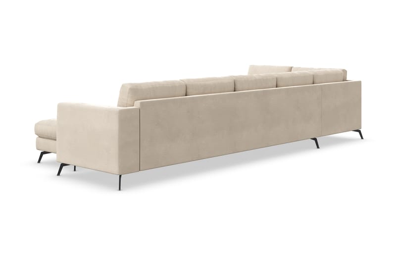 Ocean Lyx 6-sits Vänstervänd U-formad Soffa med Divan och Schäslong + Fotpall i Sammet - Beige - Möbler - Vardagsrum - Soffor - Divansoffa & schäslong
