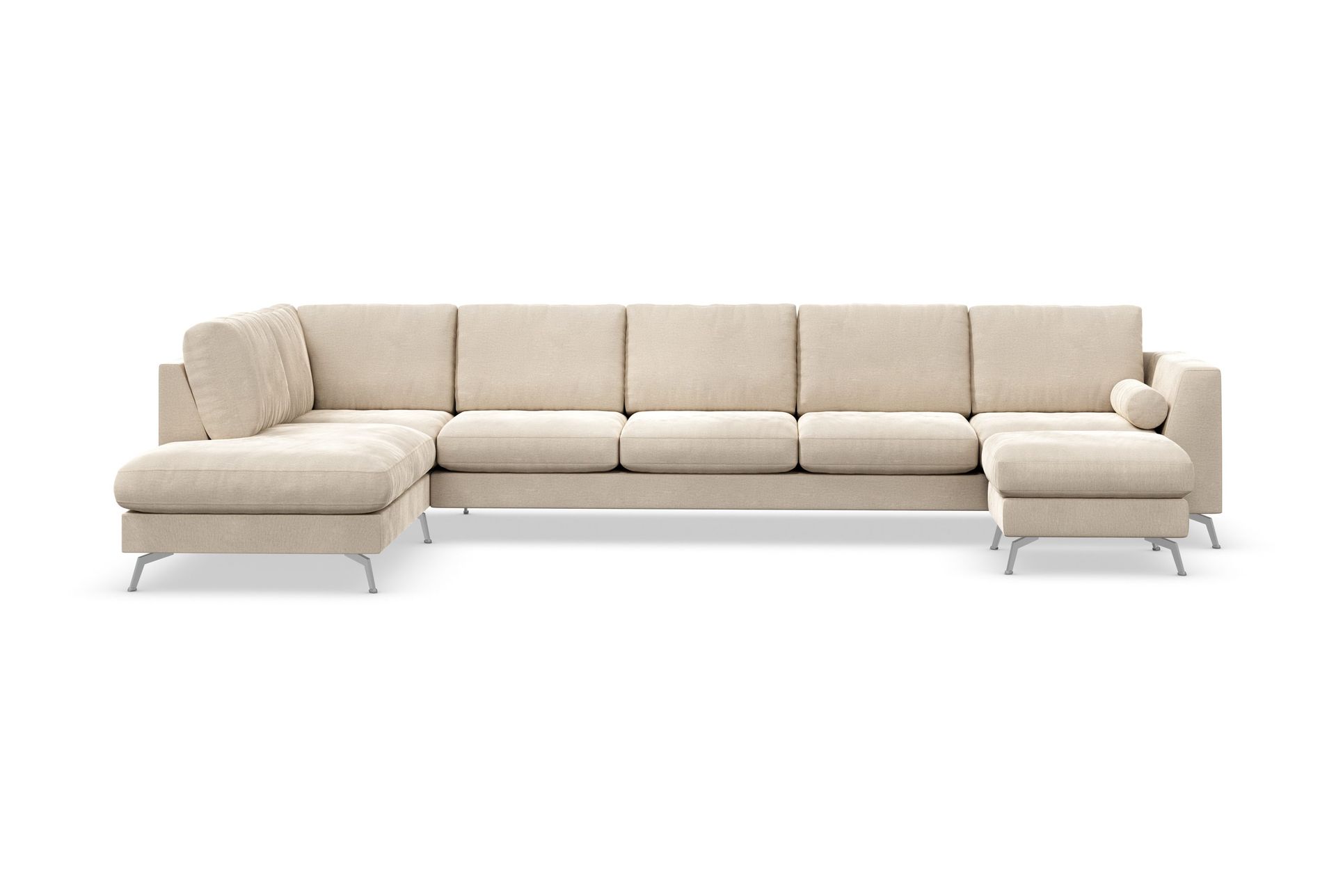 Ocean Lyx 6-sits V&auml;nsterv&auml;nd U-formad Soffa med Divan och Sch&auml;slong + Fotpall i Sammet - Beige