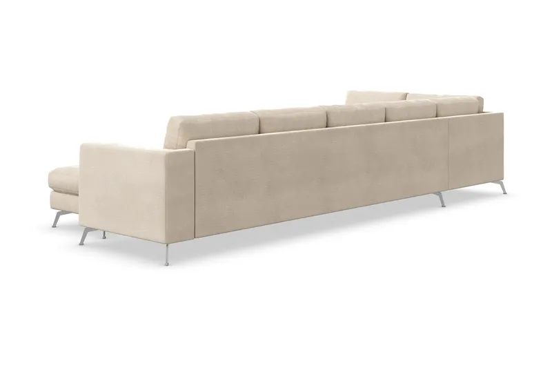 Ocean Lyx 6-sits Vänstervänd U-formad Soffa med Divan och Schäslong + Fotpall i Sammet - Beige - Möbler - Vardagsrum - Soffor - Divansoffa & schäslong