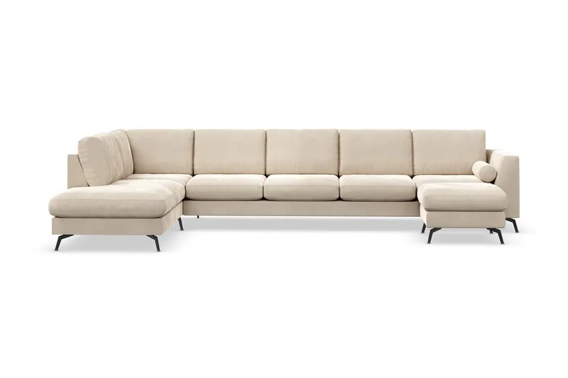 Ocean Lyx 6-sits Vänstervänd U-formad Soffa med Divan och Schäslong + Fotpall i Sammet, Beige