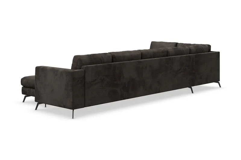 Ocean Lyx 6-sits Vänstervänd U-formad Soffa med Divan och Schäslong + Fotpall i Sammet - Mörkgrå - Möbler - Vardagsrum - Soffor - Divansoffa & schäslong