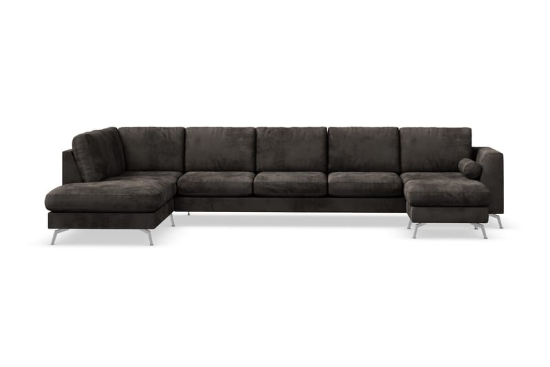 Ocean Lyx 6-sits Vänstervänd U-formad Soffa med Divan och Schäslong + Fotpall i Sammet - Mörkgrå - Möbler - Vardagsrum - Soffor - Divansoffa & schäslong