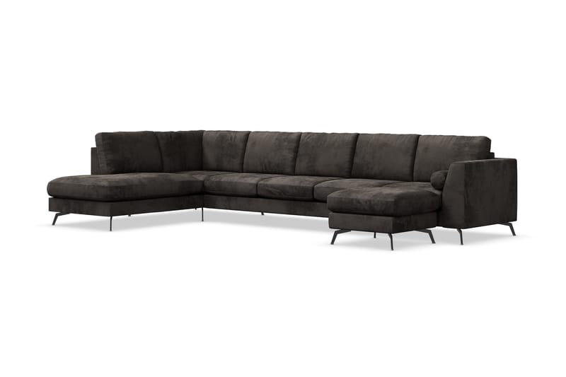 Ocean Lyx 6-sits Vänstervänd U-formad Soffa med Divan och Schäslong + Fotpall i Sammet - Mörkgrå - Möbler - Vardagsrum - Soffor - Divansoffa & schäslong