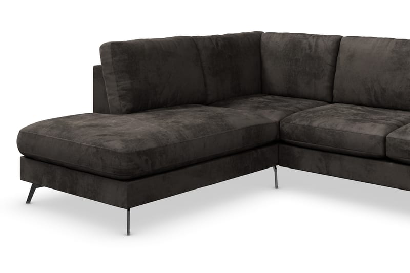 Ocean Lyx 6-sits Vänstervänd U-formad Soffa med Divan och Schäslong + Fotpall i Sammet - Mörkgrå - Möbler - Vardagsrum - Soffor - Divansoffa & schäslong