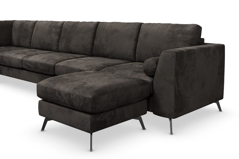 Ocean Lyx 6-sits Vänstervänd U-formad Soffa med Divan och Schäslong + Fotpall i Sammet - Mörkgrå - Möbler - Vardagsrum - Soffor - Divansoffa & schäslong