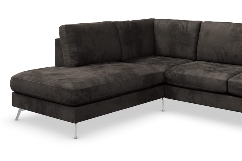 Ocean Lyx 6-sits Vänstervänd U-formad Soffa med Divan och Schäslong + Fotpall i Sammet - Mörkgrå - Möbler - Vardagsrum - Soffor - Divansoffa & schäslong