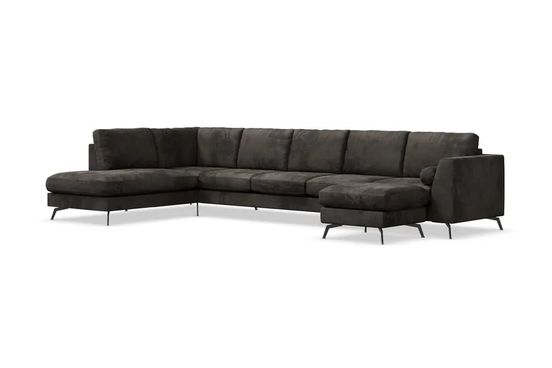 Ocean Lyx 6-sits Vänstervänd U-formad Soffa med Divan och Schäslong + Fotpall i Sammet - Mörkgrå - Möbler - Vardagsrum - Soffor - Divansoffa & schäslong