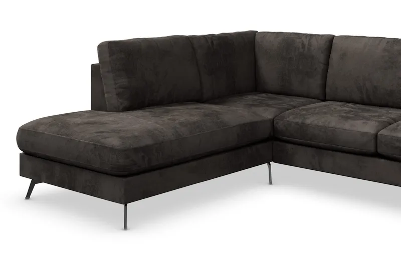 Ocean Lyx 6-sits Vänstervänd U-formad Soffa med Divan och Schäslong + Fotpall i Sammet - Mörkgrå - Möbler - Vardagsrum - Soffor - Divansoffa & schäslong