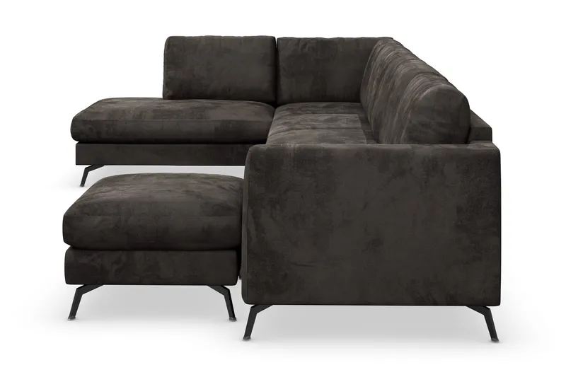 Ocean Lyx 6-sits Vänstervänd U-formad Soffa med Divan och Schäslong + Fotpall i Sammet - Mörkgrå - Möbler - Vardagsrum - Soffor - Divansoffa & schäslong