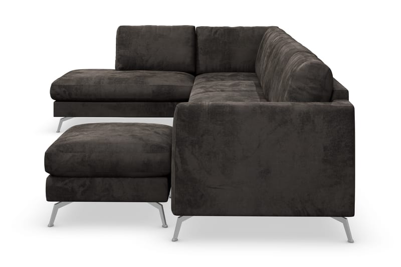 Ocean Lyx 6-sits Vänstervänd U-formad Soffa med Divan och Schäslong + Fotpall i Sammet - Mörkgrå - Möbler - Vardagsrum - Soffor - Divansoffa & schäslong