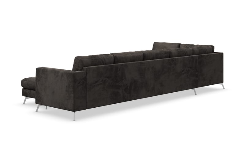 Ocean Lyx 6-sits Vänstervänd U-formad Soffa med Divan och Schäslong + Fotpall i Sammet - Mörkgrå - Möbler - Vardagsrum - Soffor - Divansoffa & schäslong