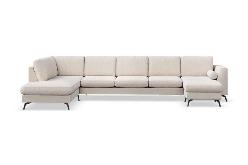 Ocean Lyx 6-sits Vänstervänd U-formad Soffa med Divan och Schäslong + Fotpall i Tyg - Beige - Möbler - Vardagsrum - Soffor - Divansoffa & schäslong