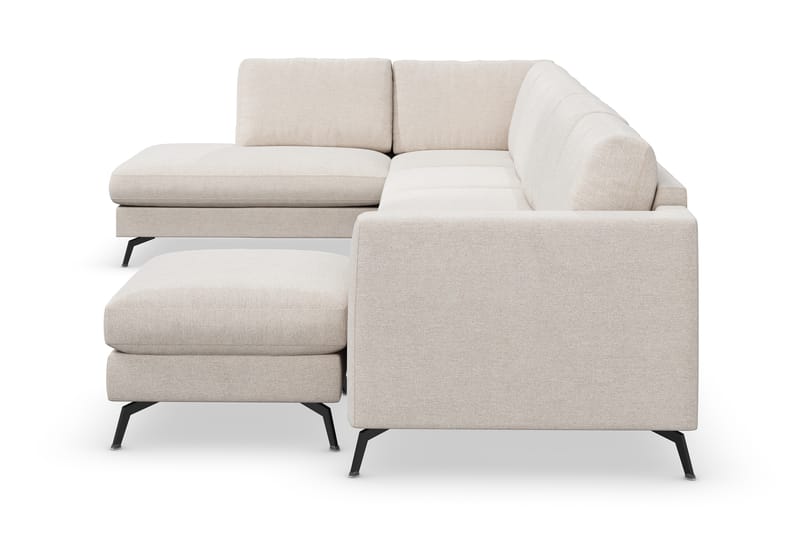 Ocean Lyx 6-sits Vänstervänd U-formad Soffa med Divan och Schäslong + Fotpall i Tyg - Beige - Möbler - Vardagsrum - Soffor - Divansoffa & schäslong