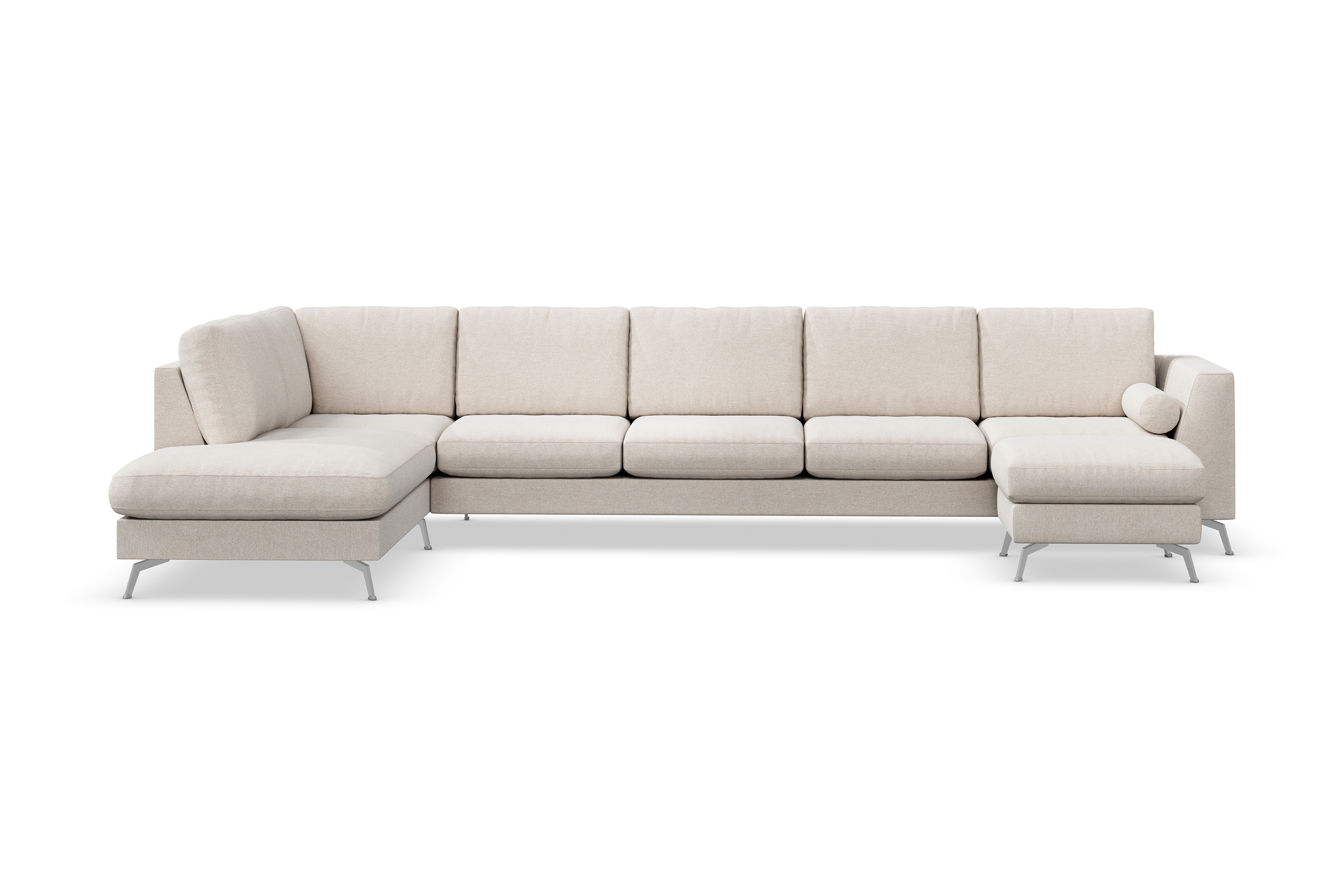 ocean lyx 6-sits vänstervänd u-formad soffa med divan och schäslong + fotpall i tyg - beige