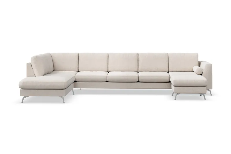 Ocean Lyx 6-sits Vänstervänd U-formad Soffa med Divan och Schäslong + Fotpall i Tyg - Beige - Möbler - Vardagsrum - Soffor - Divansoffa & schäslong
