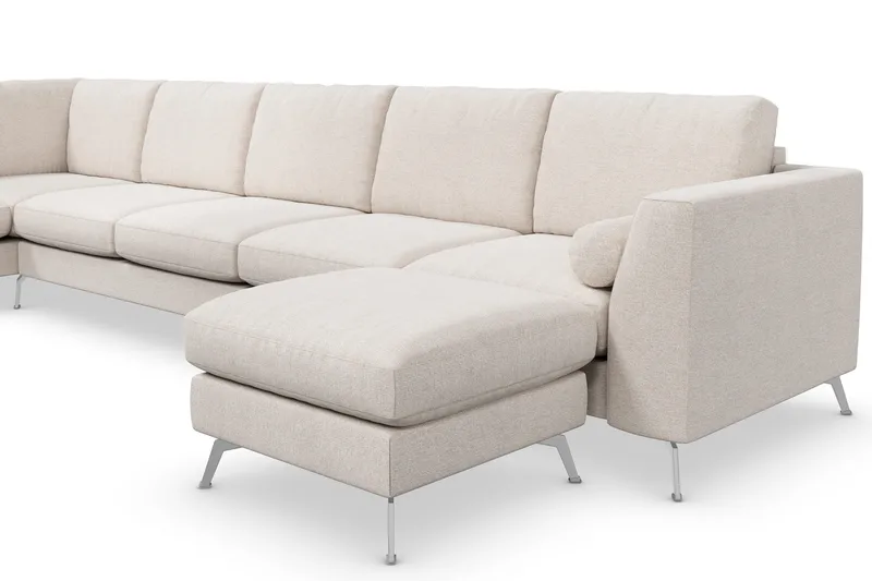 Ocean Lyx 6-sits Vänstervänd U-formad Soffa med Divan och Schäslong + Fotpall i Tyg - Beige - Möbler - Vardagsrum - Soffor - Divansoffa & schäslong