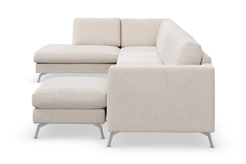 Ocean Lyx 6-sits Vänstervänd U-formad Soffa med Divan och Schäslong + Fotpall i Tyg - Beige - Möbler - Vardagsrum - Soffor - Divansoffa & schäslong