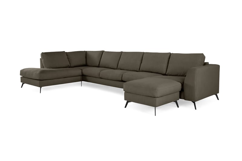 Ocean Lyx 6-sits Vänstervänd U-formad Soffa med Divan och Schäslong + Fotpall i Tyg - Mörkgrön - Möbler - Vardagsrum - Soffor - Divansoffa & schäslong