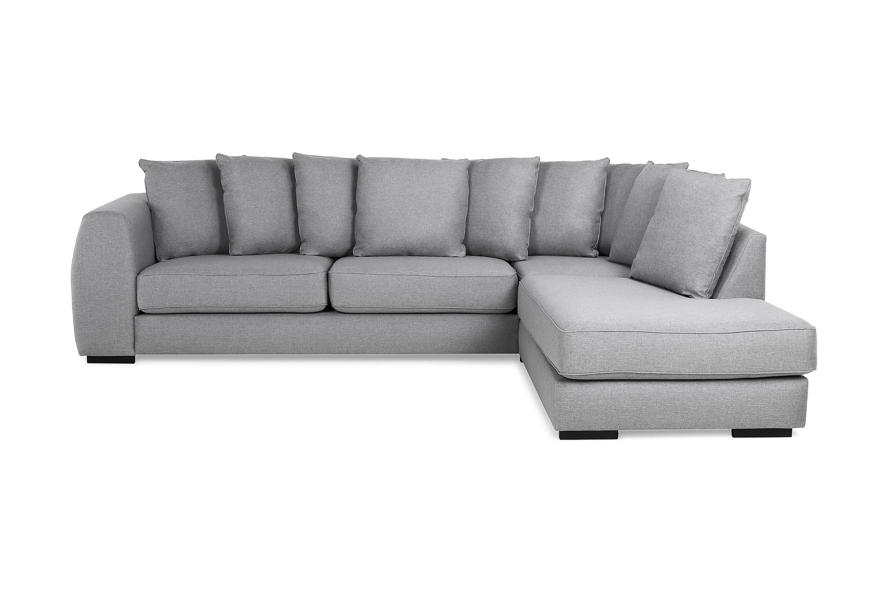 optus 4-sits högervänd l-formad schäslongsoffa i tyg inkl kuvertkuddar - ljusgrå