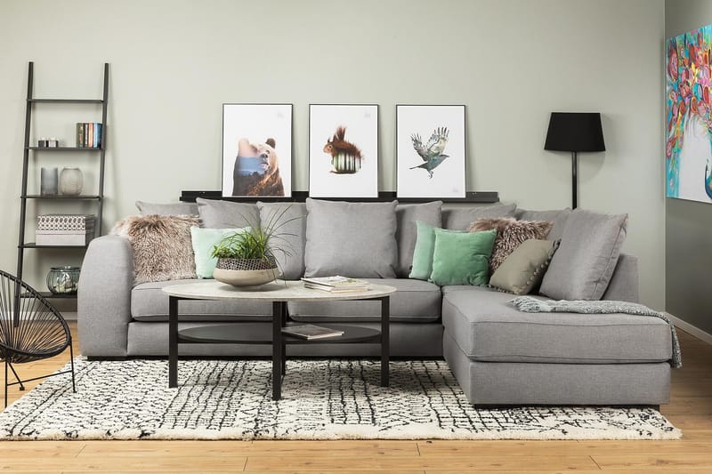 Optus 4-sits Högervänd L-formad Schäslongsoffa i Tyg inkl Kuvertkuddar - Ljusgrå - Möbler - Vardagsrum - Soffor - Divansoffa & schäslong