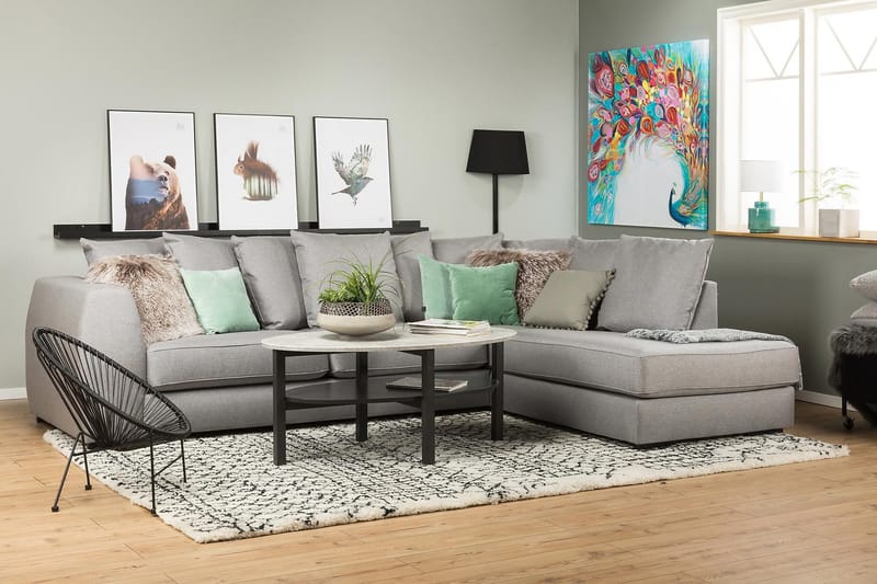 Optus 4-sits Högervänd L-formad Schäslongsoffa i Tyg inkl Kuvertkuddar - Ljusgrå - Möbler - Vardagsrum - Soffor - Divansoffa & schäslong