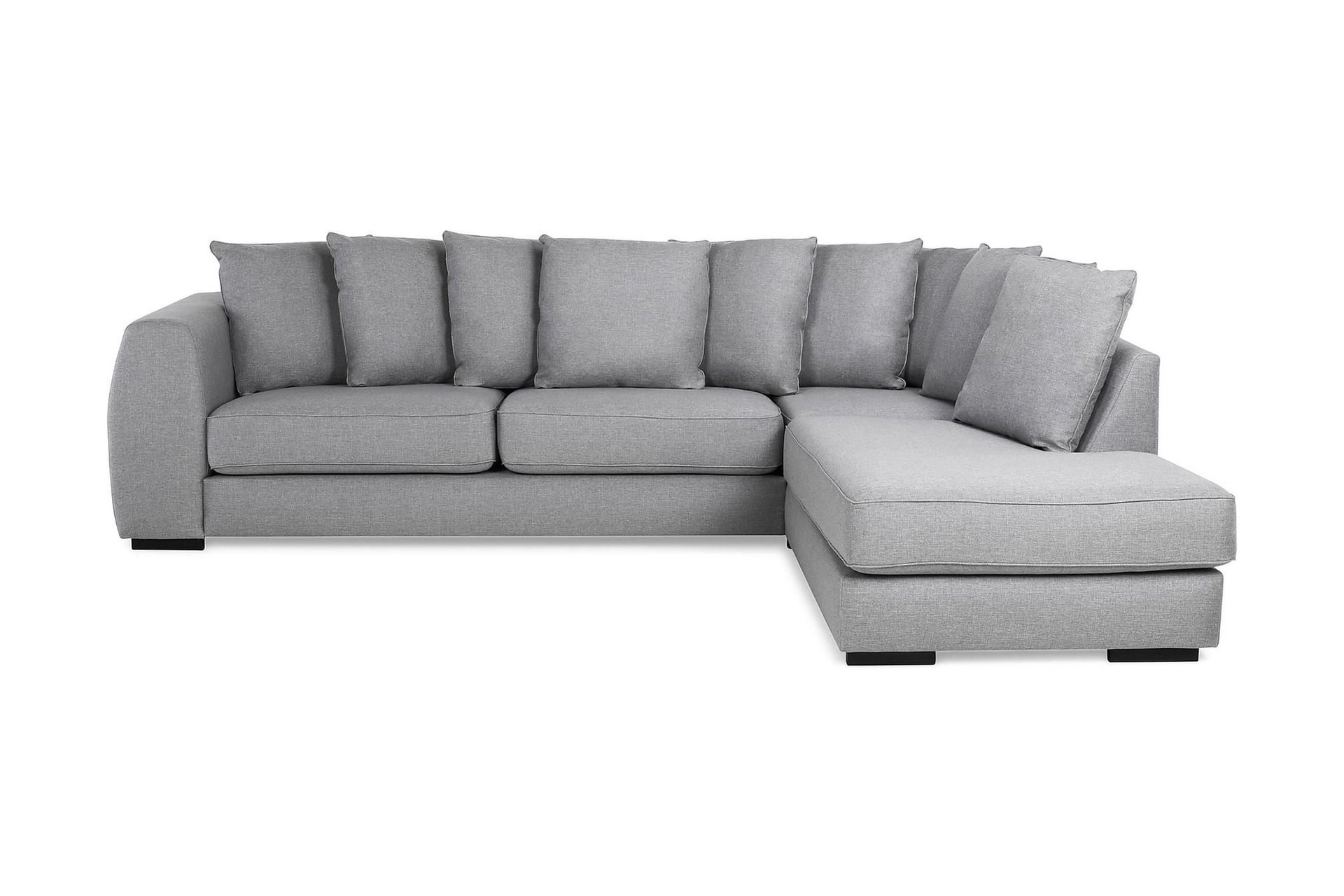 optus 4-sits högervänd l-formad schäslongsoffa i tyg inkl kuvertkuddar - ljusgrå