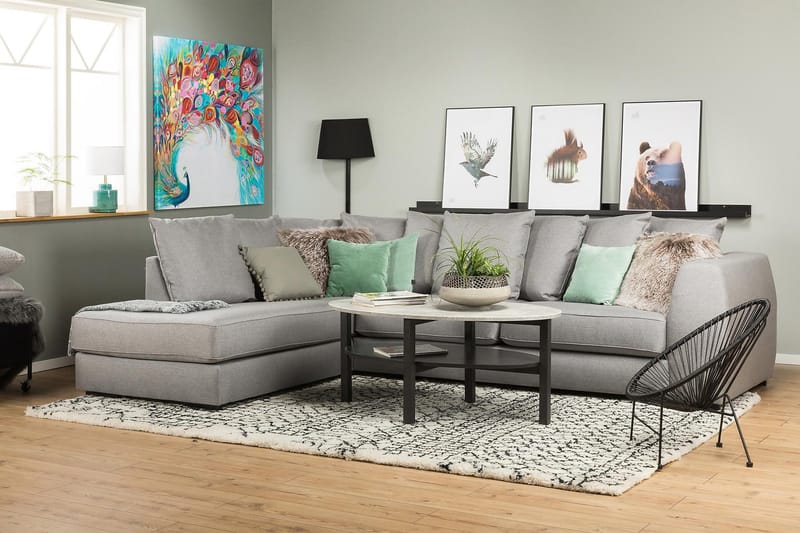 Optus 4-sits Vänstervänd L-formad Schäslongsoffa i Tyg inkl Kuvertkuddar - Ljusgrå - Möbler - Vardagsrum - Soffor - Divansoffa & schäslong