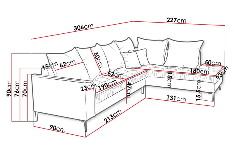 OZENNA 3-sits Soffa - Rosa - Divansoffa & schäslong - Sammetssoffor