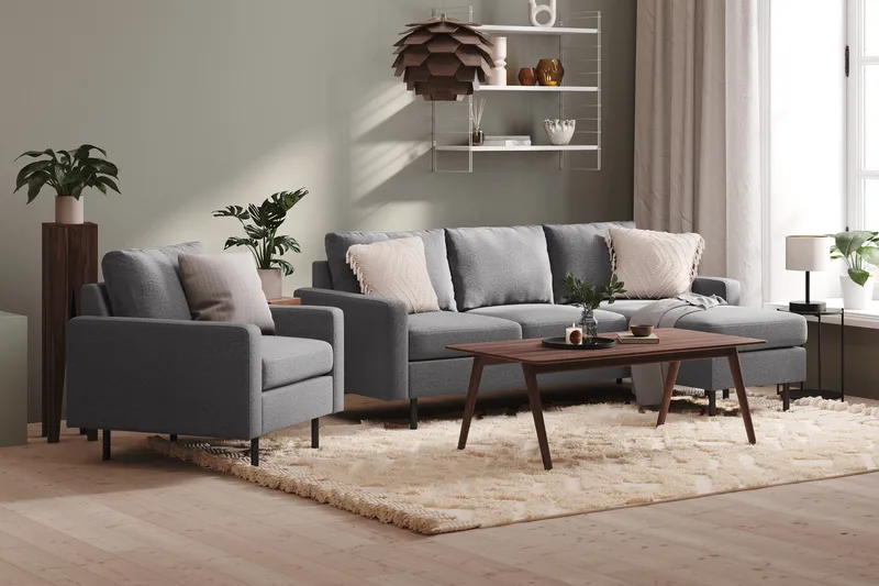 Peppe 3-sits Vändbar L-formad Divansoffa i Tyg - Ljusgrå - Möbler - Vardagsrum - Soffor - Divansoffa & schäslong