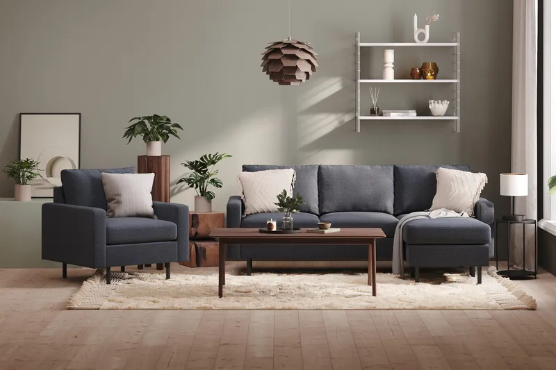 Peppe 3-sits Vändbar L-formad Divansoffa i Tyg - Mörkgrå - Möbler - Vardagsrum - Soffor - Divansoffa & schäslong