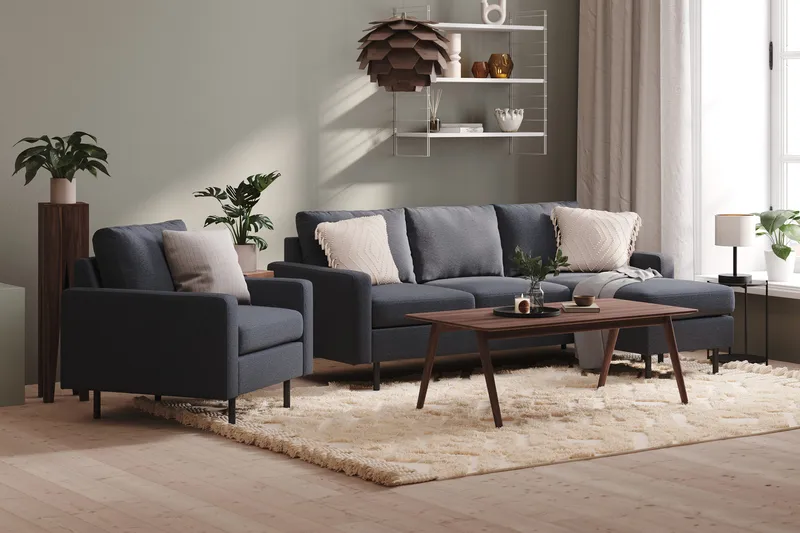 Peppe 3-sits Vändbar L-formad Divansoffa i Tyg - Mörkgrå - Möbler - Vardagsrum - Soffor - Divansoffa & schäslong