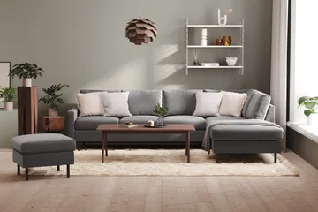 Peppe 4-sits Högervänd L-formad Schäslongsoffa i Tyg - Ljusgrå - Möbler - Vardagsrum - Soffor - Divansoffa & schäslong
