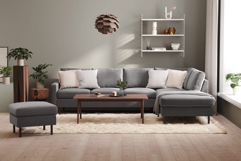 Peppe 4-sits Högervänd L-formad Schäslongsoffa i Tyg - Ljusgrå - Möbler - Vardagsrum - Soffor - Divansoffa & schäslong