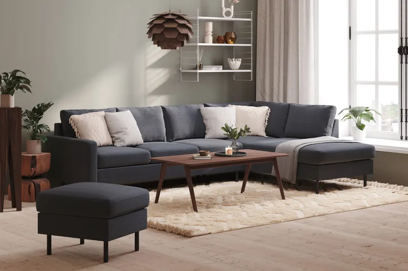 Peppe 4-sits Högervänd L-formad Schäslongsoffa i Tyg - Mörkgrå - Möbler - Vardagsrum - Soffor - Divansoffa & schäslong