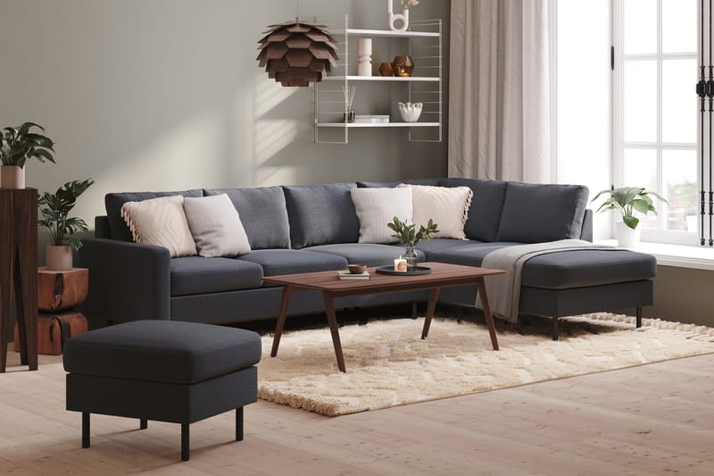 Peppe 4-sits Högervänd L-formad Schäslongsoffa i Tyg - Mörkgrå - Möbler - Vardagsrum - Soffor - Divansoffa & schäslong