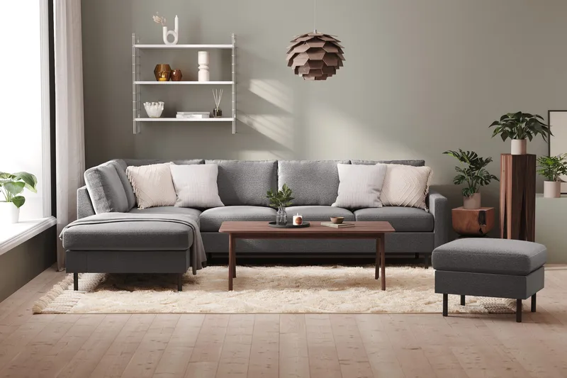 Peppe 4-sits Vänstervänd L-formad Schäslongsoffa i Tyg - Ljusgrå - Möbler - Vardagsrum - Soffor - Divansoffa & schäslong