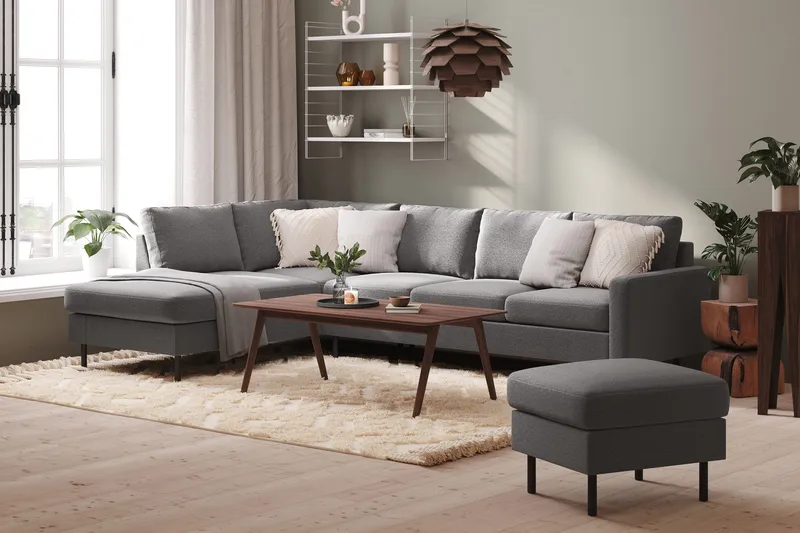 Peppe 4-sits Vänstervänd L-formad Schäslongsoffa i Tyg - Ljusgrå - Möbler - Vardagsrum - Soffor - Divansoffa & schäslong