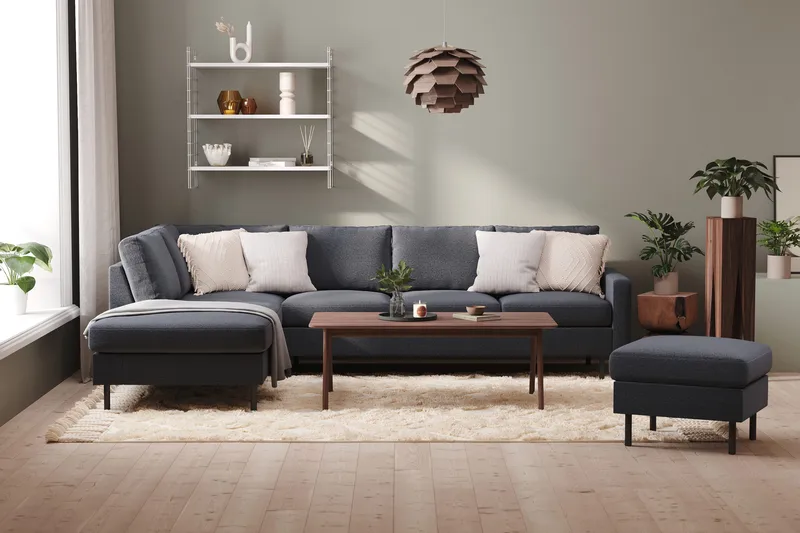 Peppe 4-sits Vänstervänd L-formad Schäslongsoffa i Tyg - Mörkgrå - Möbler - Vardagsrum - Soffor - Divansoffa & schäslong