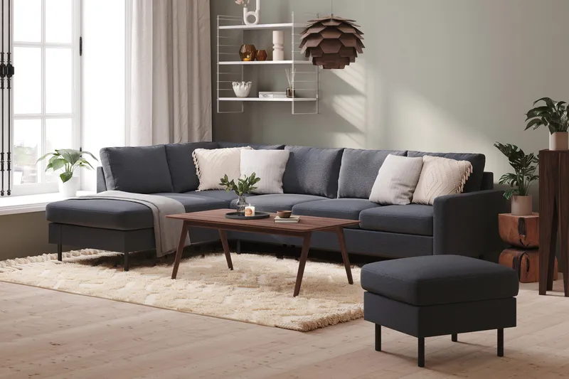 Peppe 4-sits Vänstervänd L-formad Schäslongsoffa i Tyg - Mörkgrå - Möbler - Vardagsrum - Soffor - Divansoffa & schäslong