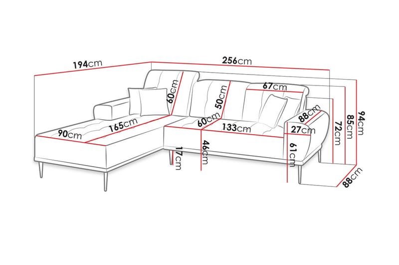 RAPAKI 3-sits Soffa med Divan Höger Sammet/Ljusgrå - Divansoffa & schäslong - Sammetssoffor